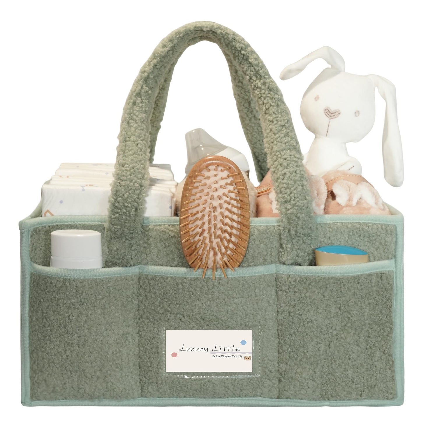luxury little Diaper Caddy Organizer Large Cotton Rope Nursery Baby Basket Changing Table Organizer for Baby Diaper Storage Portable Car Organizer with Removable Divider Baby Shower Gifts Green