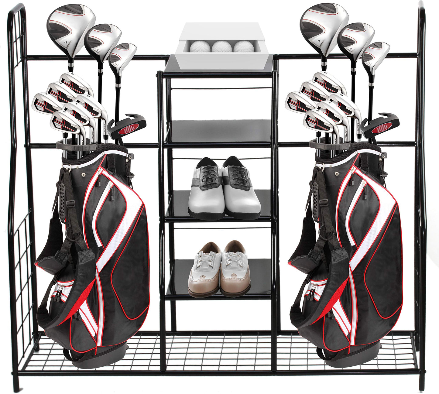 Home-it Golf Organizer Extra Large - Golf Bag Sports Dual Storage Organizer Perfect for Golfing Bags Clubs Balls Gadgets Accessories & Equipment Golf Organizer Rack for Garage and Basement