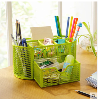 Iron Desk Organizer with Eight Compartments and Drawers
